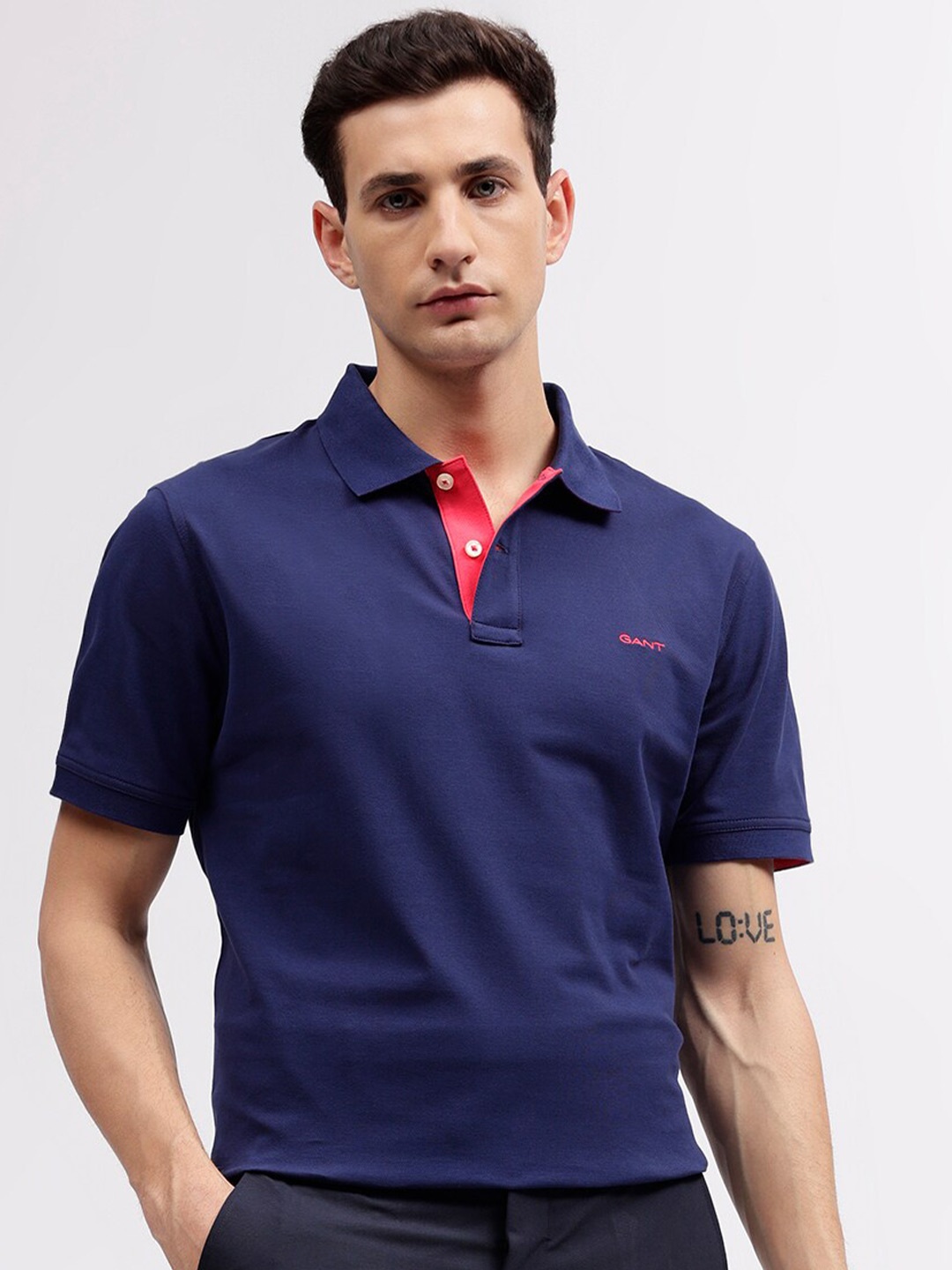 

GANT Solid Polo Neck Regular Fit T-Shirt, Blue