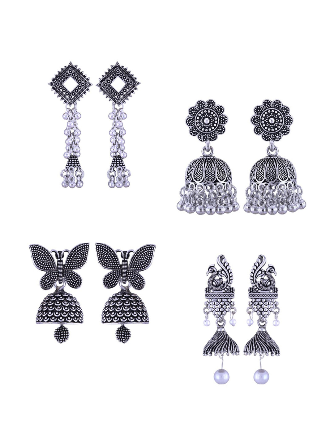 

Vighnaharta Contemporary Jhumkas Earrings, Silver
