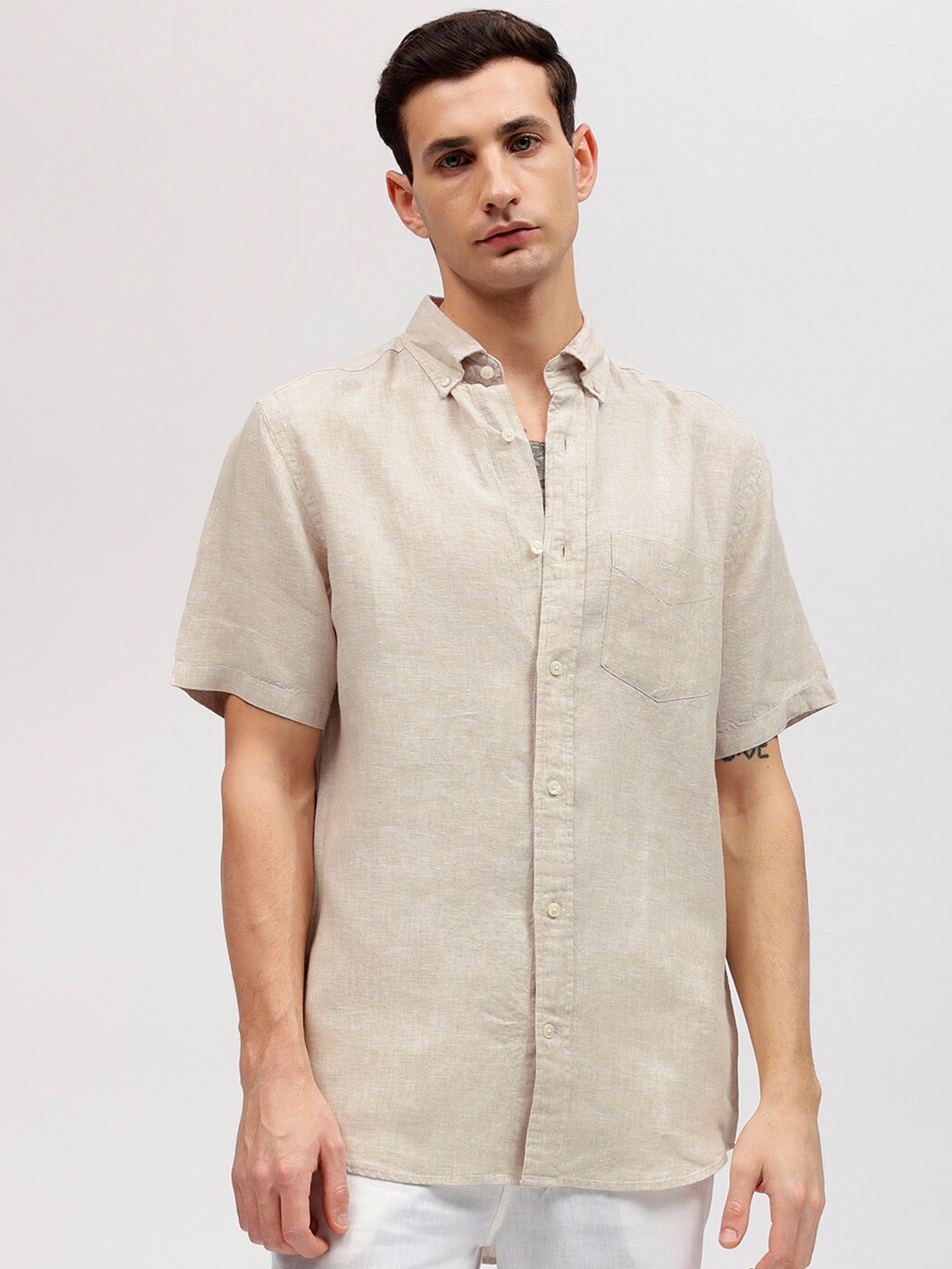 

GANT Solid Button Down Regular Fit Shirt, Beige