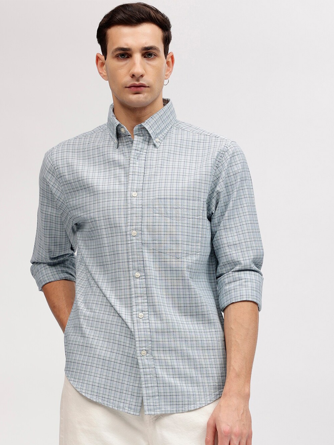 

GANT Check Button Down Regular Fit Shirt, Blue