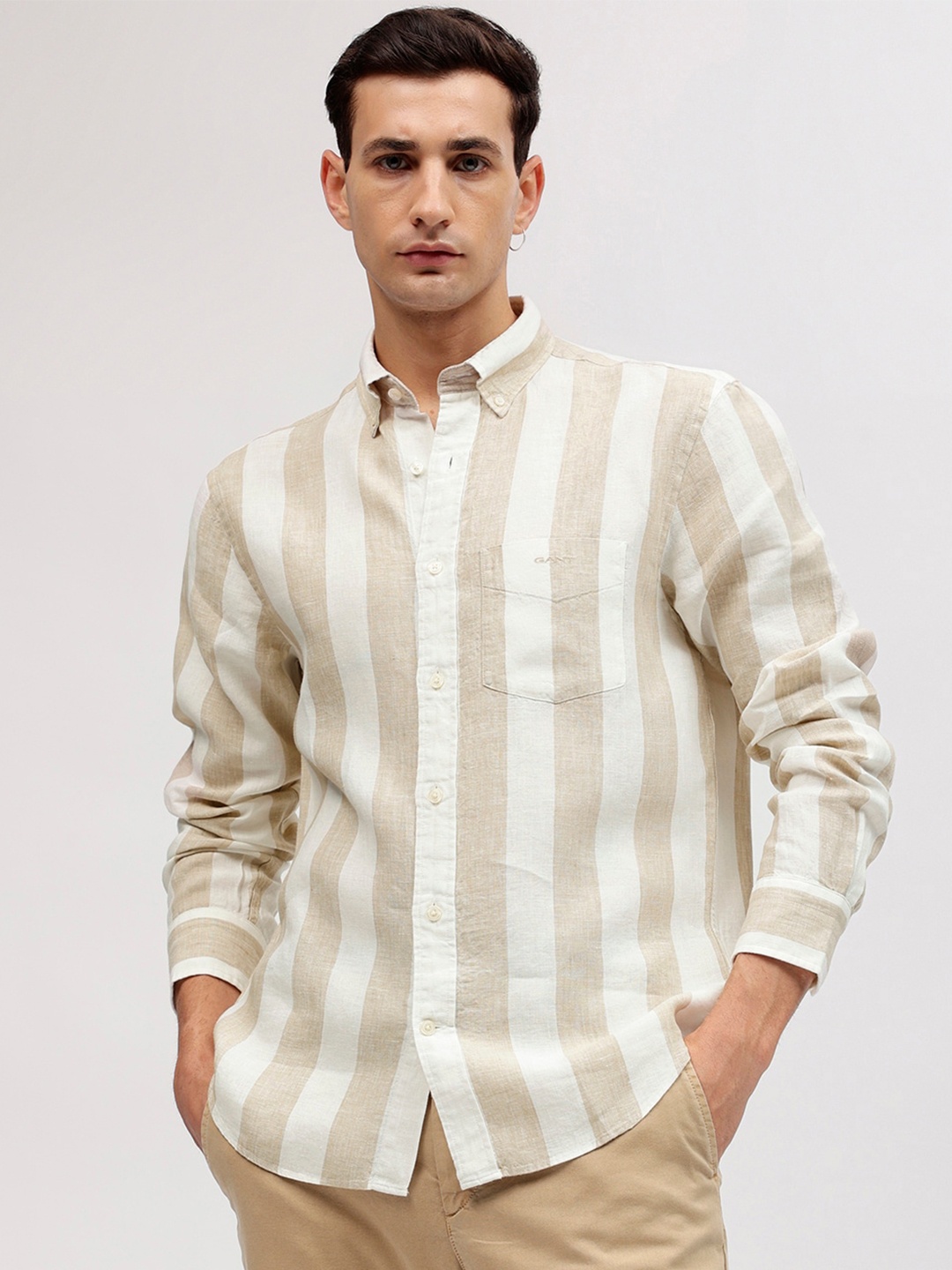 

GANT Regular Fit Button Down Striped Shirts, Beige