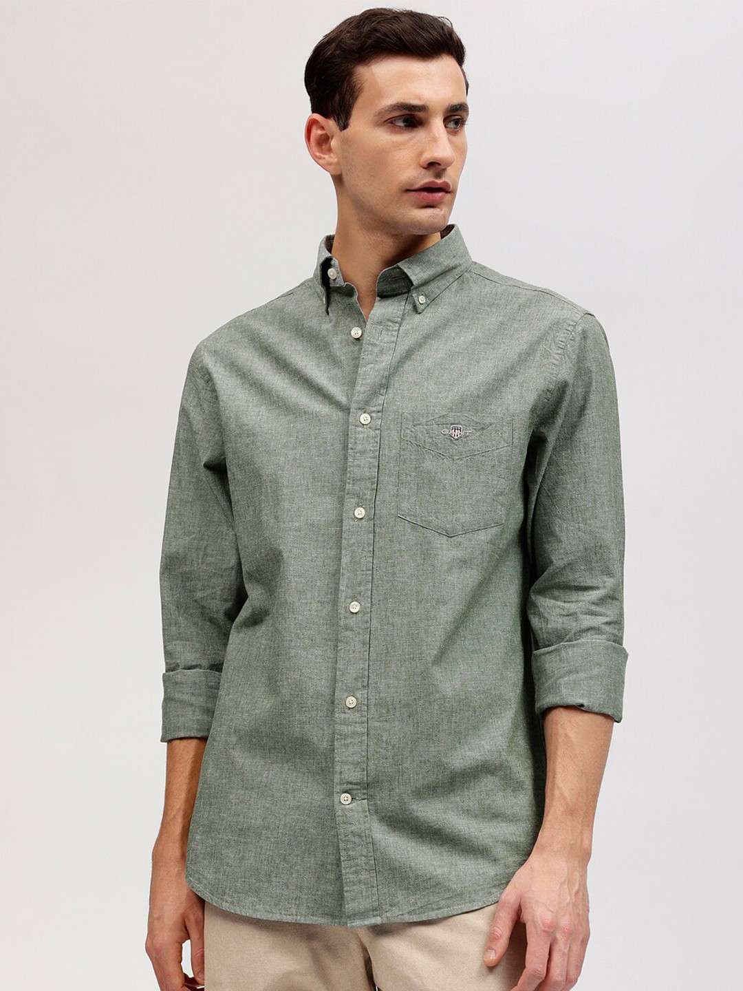 

GANT Solid Button Down Regular Fit Shirt, Green