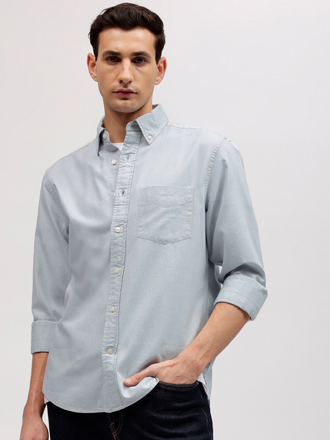 

GANT Solid Button Down Regular Fit Shirt, Blue