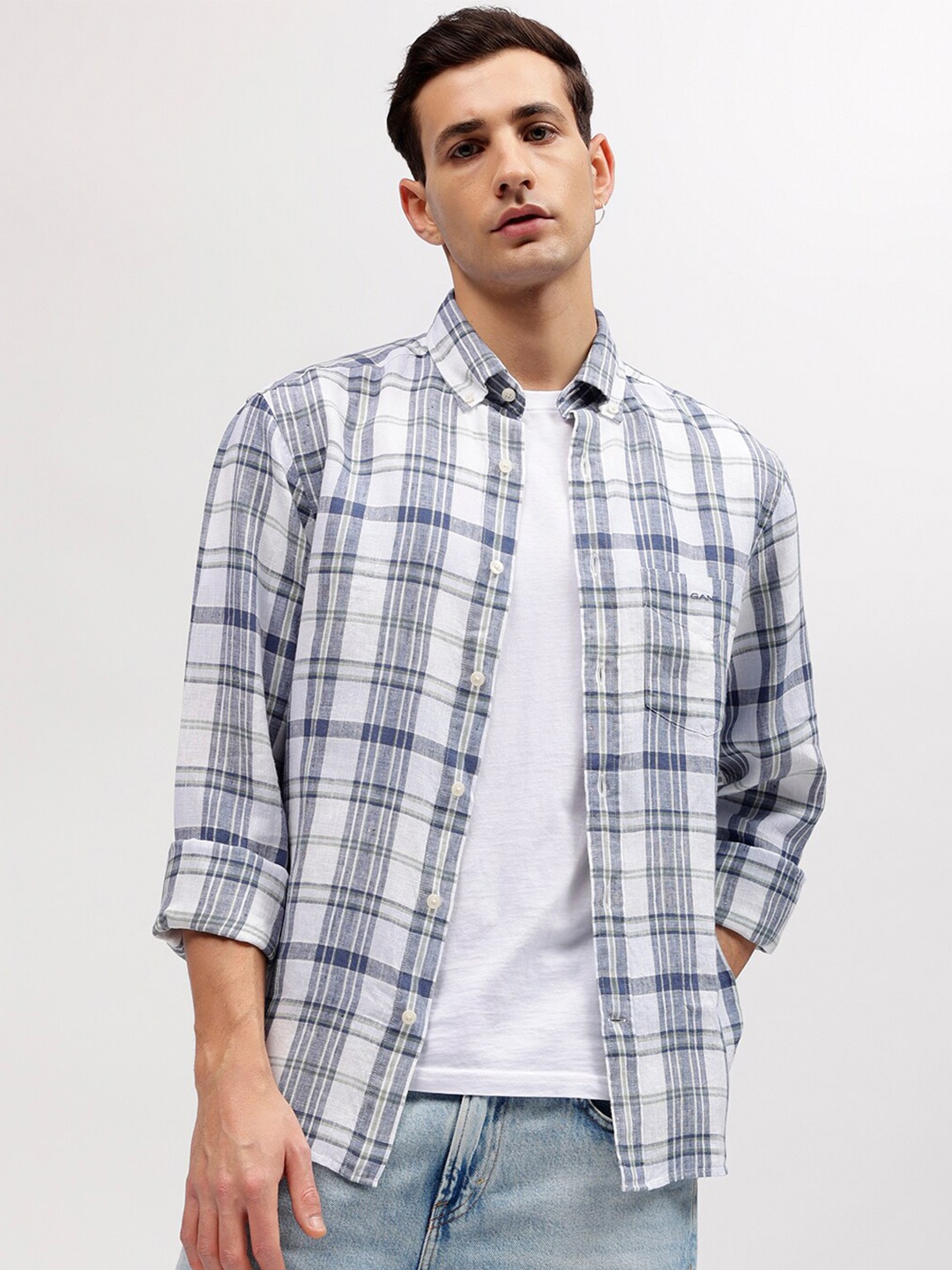 

GANT Check Button Down Regular Fit Shirt, Off white