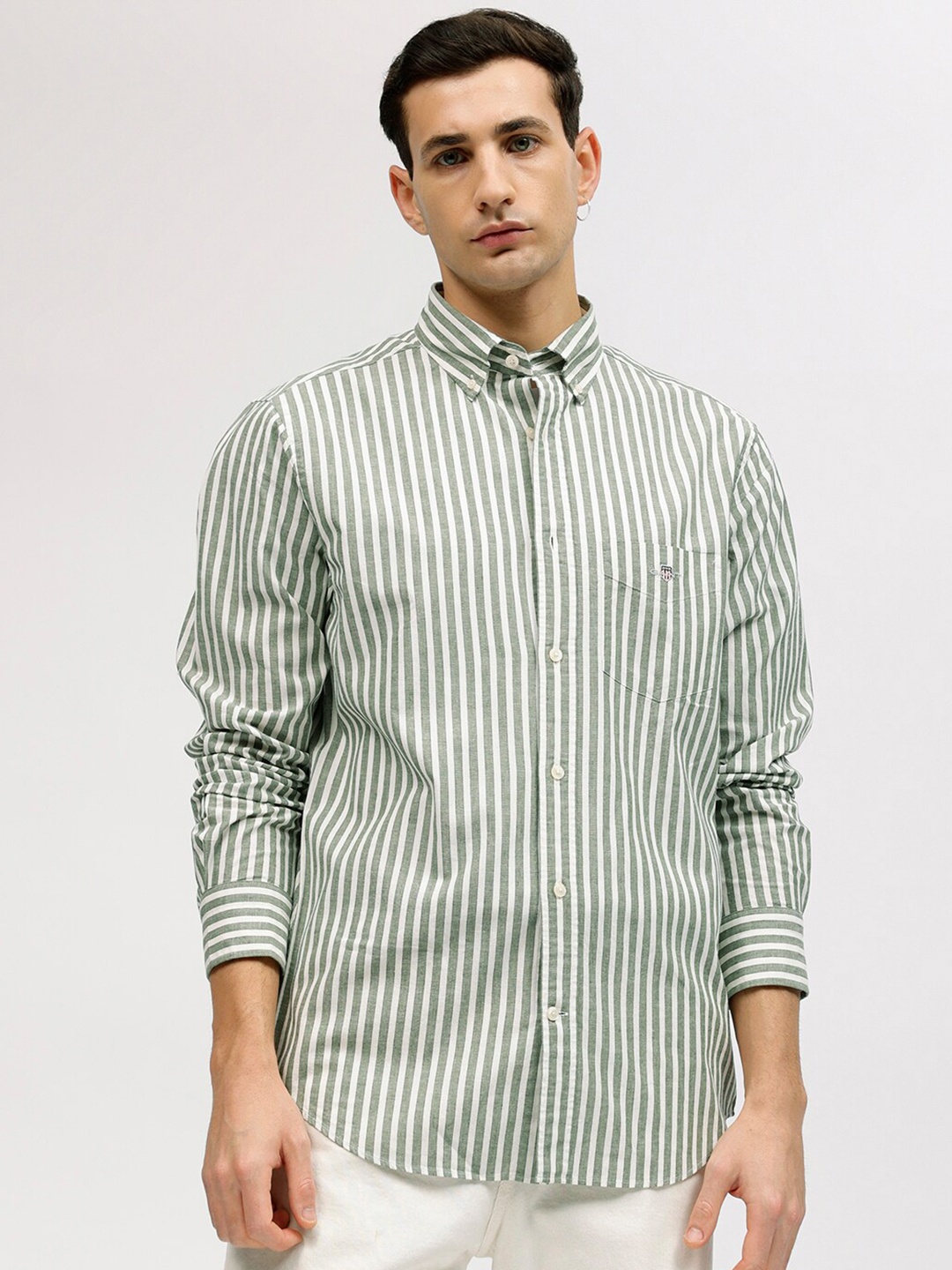 

GANT Striped Button Down Regular Fit Shirt, Green