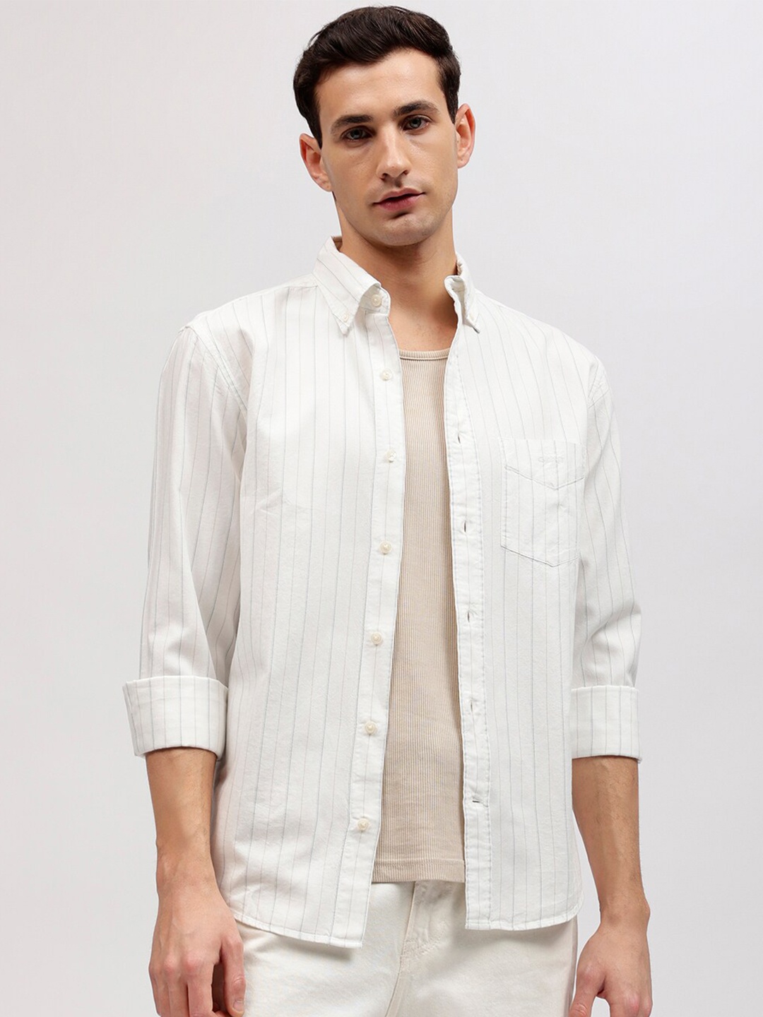 

GANT Striped Button Down Regular Fit Shirt, Off white