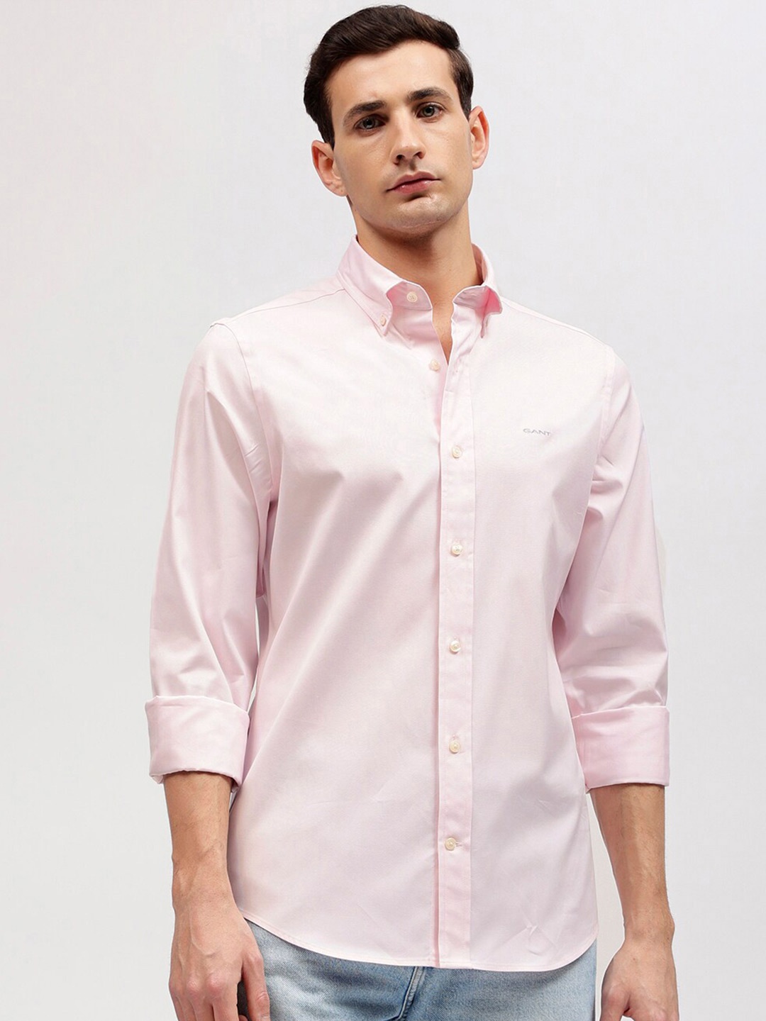 

GANT Solid Button Down Slim Fit Shirt, Pink