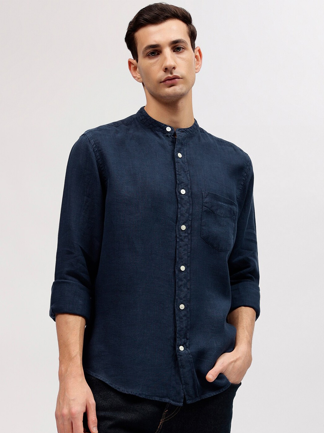 

GANT Solid Band Collar Regular Fit Shirt, Blue