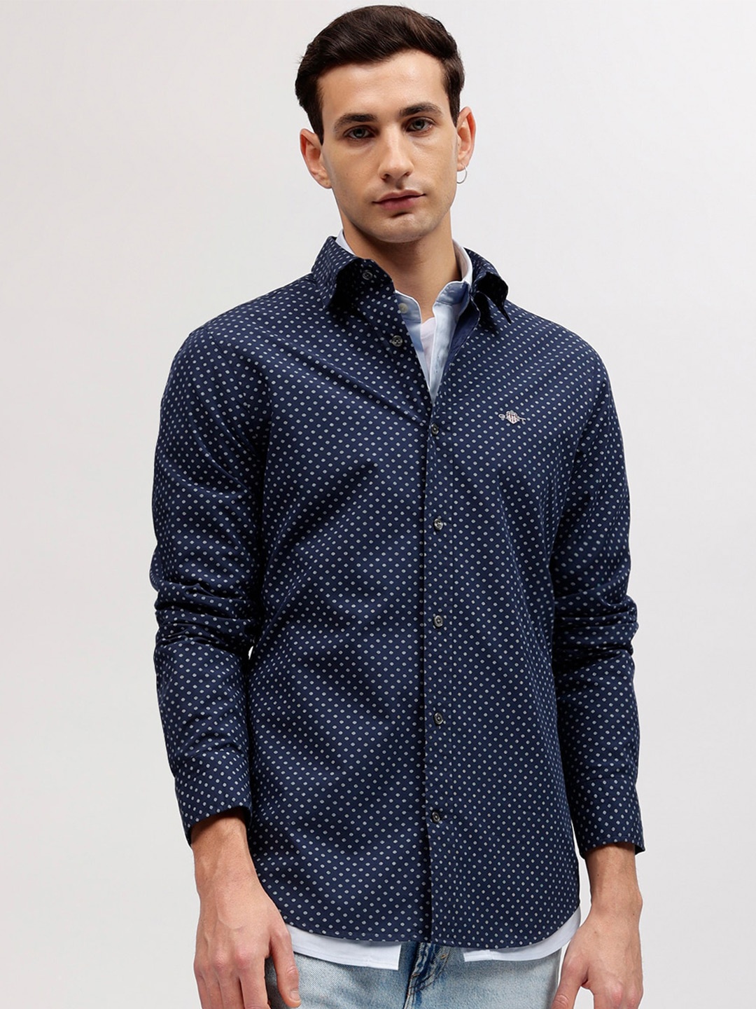 

GANT Printed Button Down Slim Fit Shirt, Navy blue