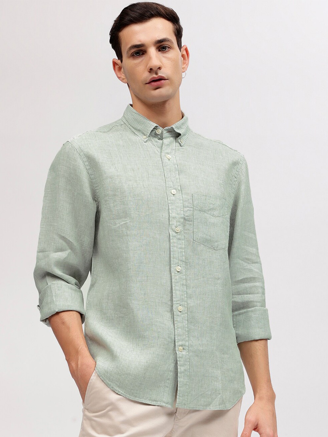 

GANT Striped Button Down Regular Fit Shirt, Green