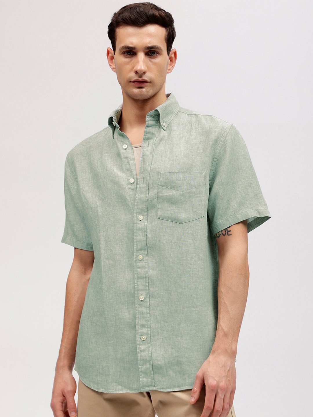 

GANT Solid Button Down Regular Fit Shirt, Green