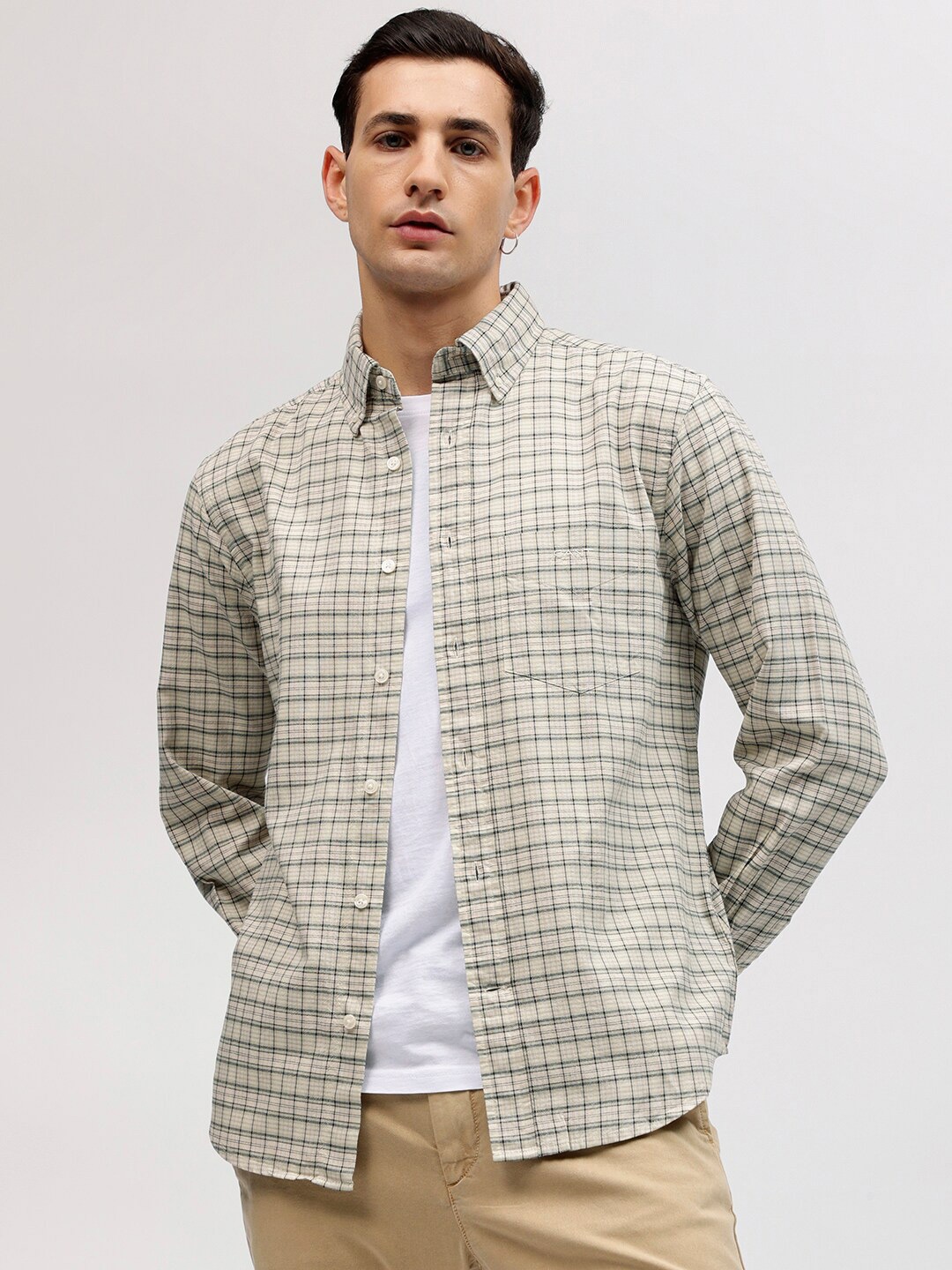 

GANT Regular Fit Button Down Checked Shirts, Beige