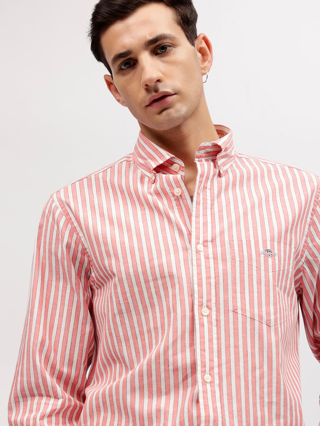 

GANT Striped Button Down Regular Fit Shirt, Pink