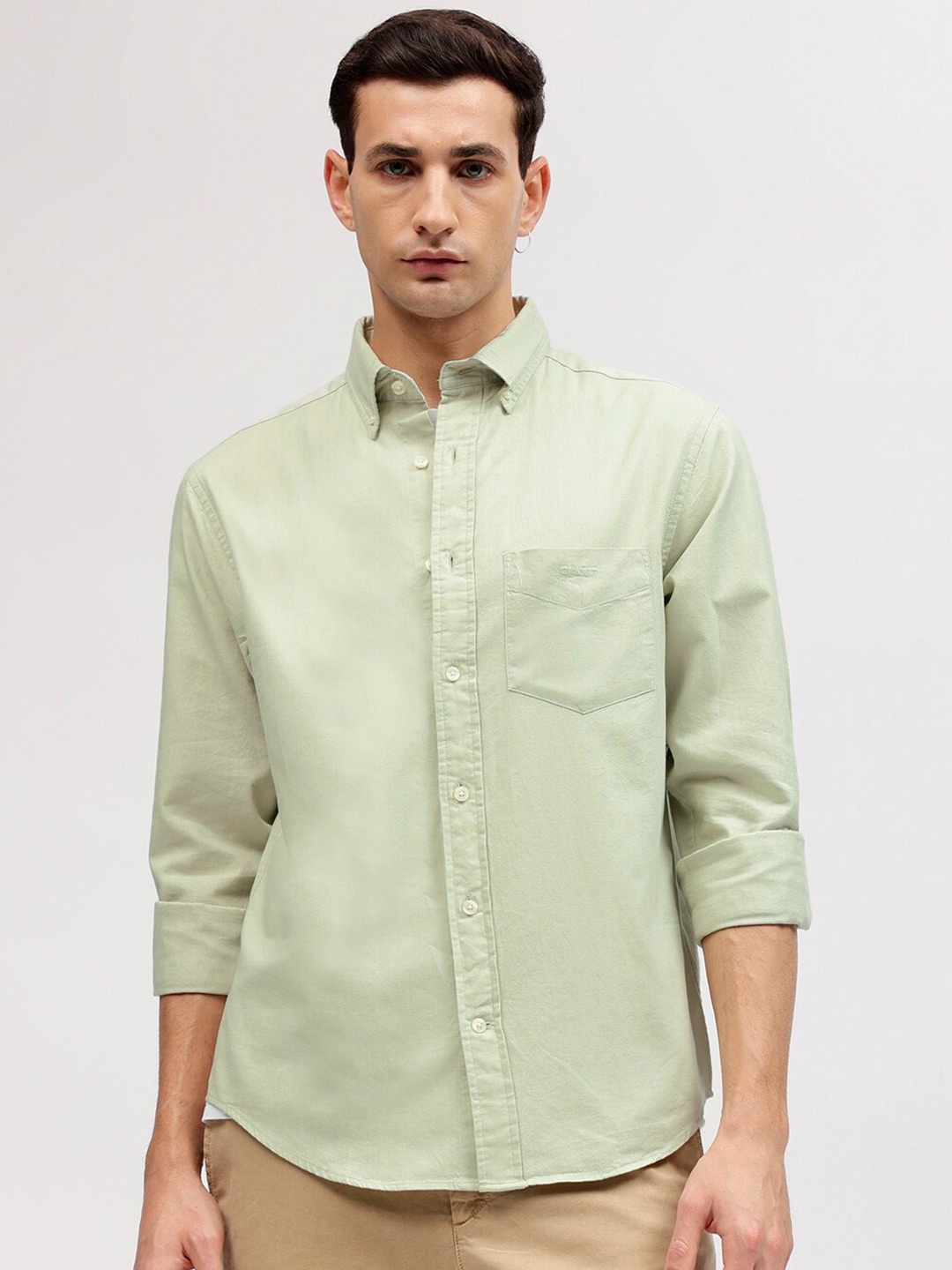 

GANT Solid Button Down Regular Fit Shirt, Green