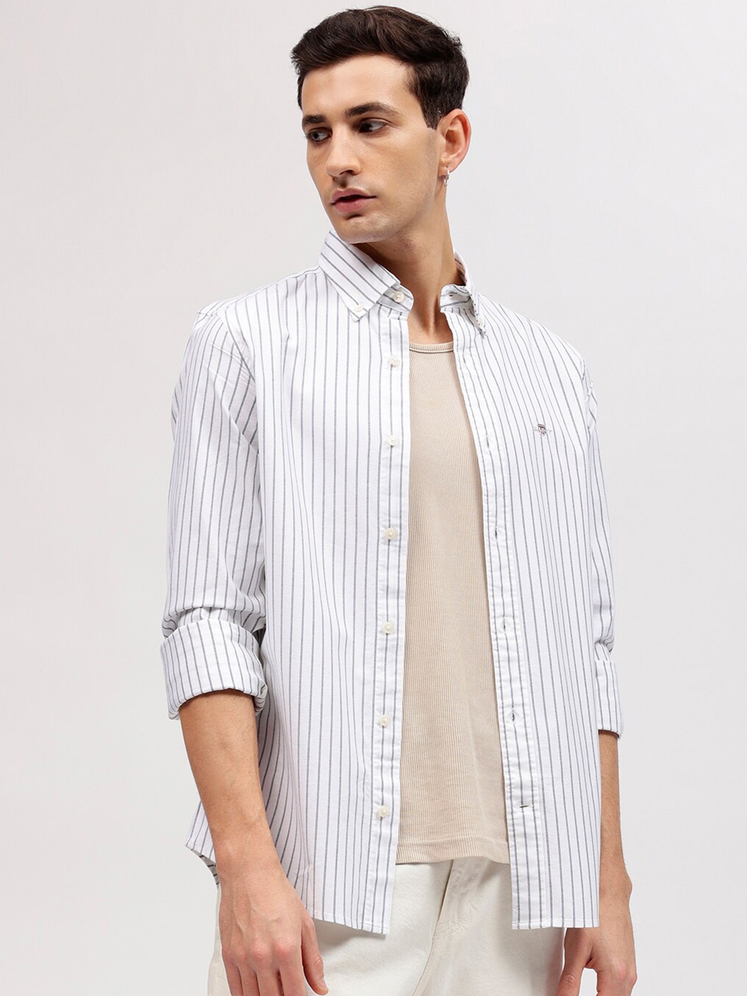 

GANT Striped Button Down Slim Fit Shirt, White