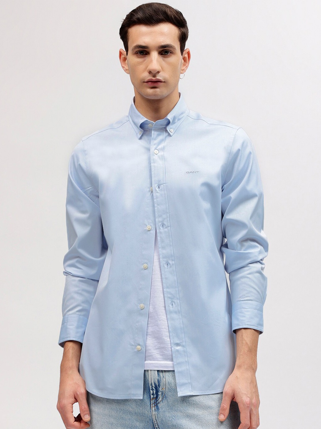 

GANT Solid Button Down Slim Fit Shirt, Blue
