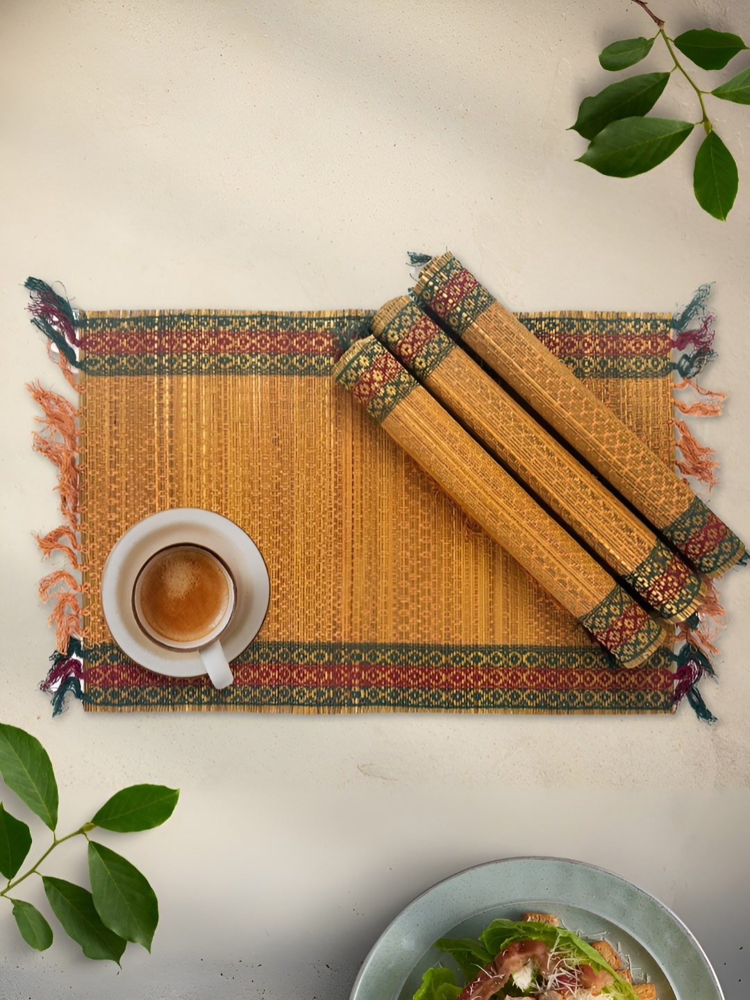 

Peepul Tree Set Of 4 Black Grass Table Placemats, Rust