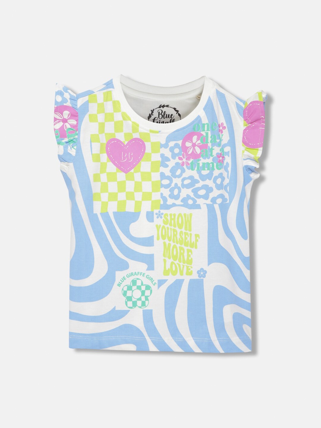 

Blue Giraffe Girls Printed V-Neck T-shirt