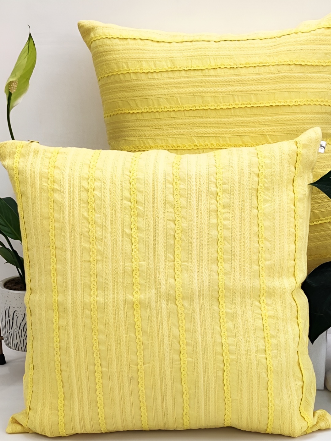 

SLEEPY THREADS Yellow Set of 2 Square Cushion Covers