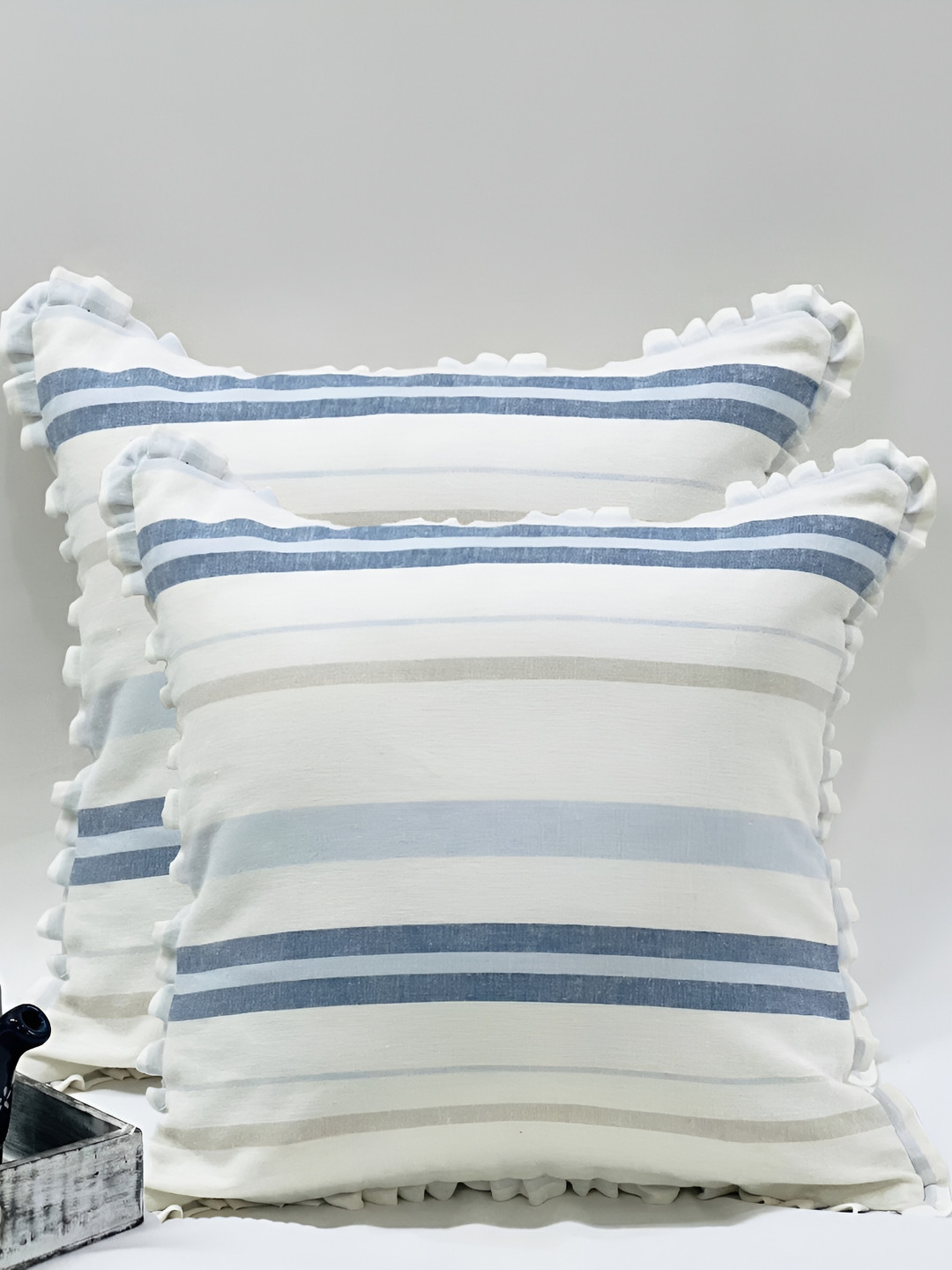 

SLEEPY THREADS White & Blue Set of 2 Striped Square Cushion Covers