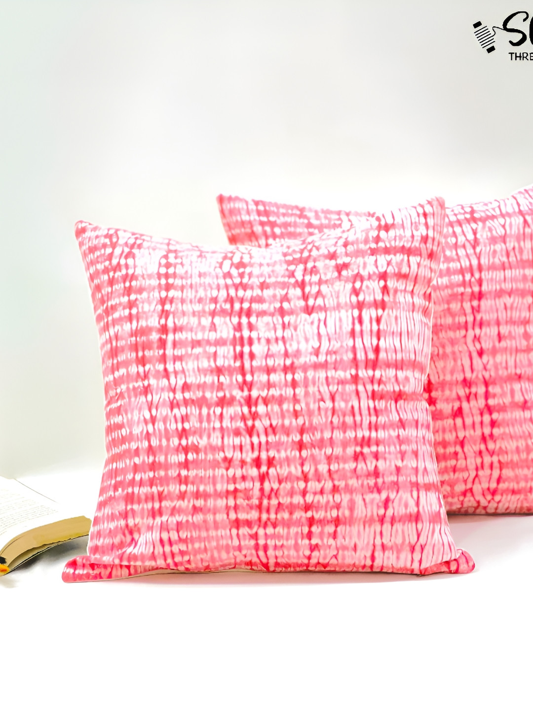 

SLEEPY THREADS Peach-Coloured & White Set of 2 Square Cushion Covers