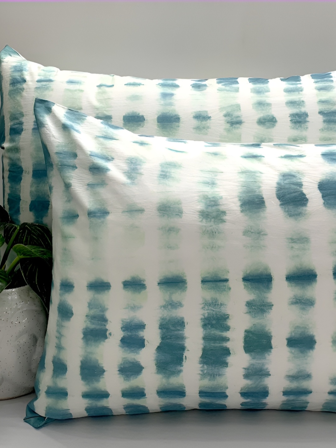 

SLEEPY THREADS Turquoise Blue & White 2 Pieces Abstract Pure Cotton Rectangle Pillow Covers