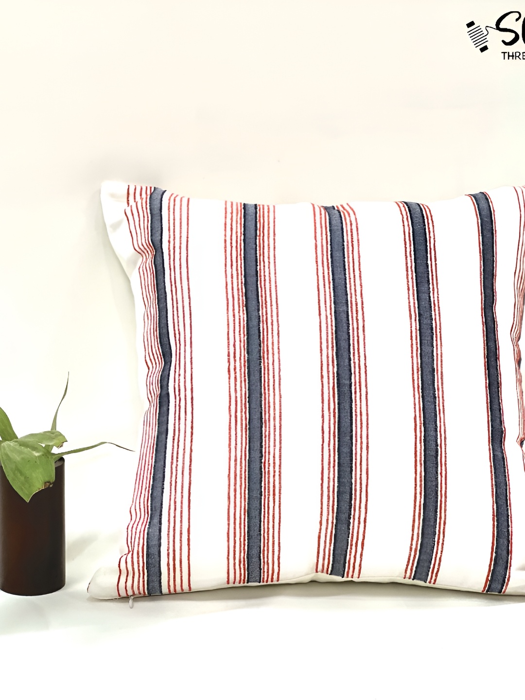 

SLEEPY THREADS White & Red Striped Square Cushion Covers