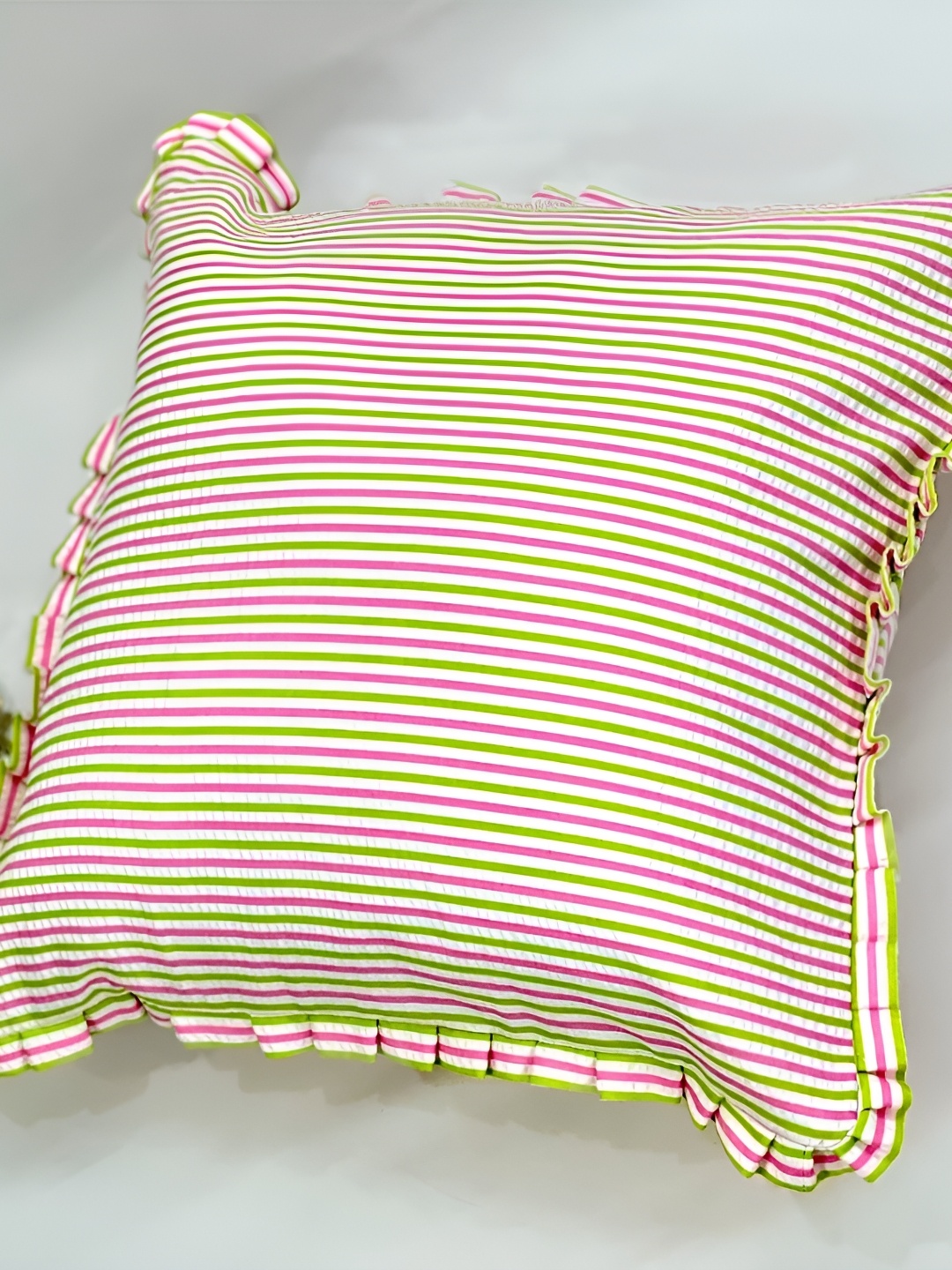 

SLEEPY THREADS White & Green Striped Square Cushion Covers