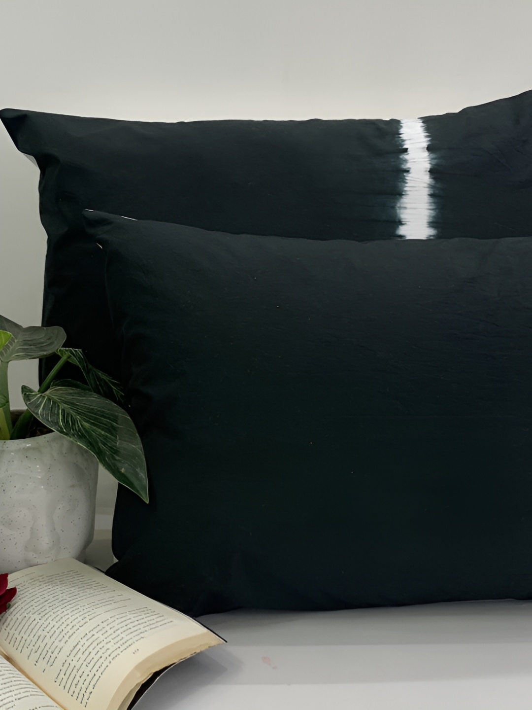 

SLEEPY THREADS Black & White 2 Pieces Self Design Pure Cotton Rectangle Pillow Covers