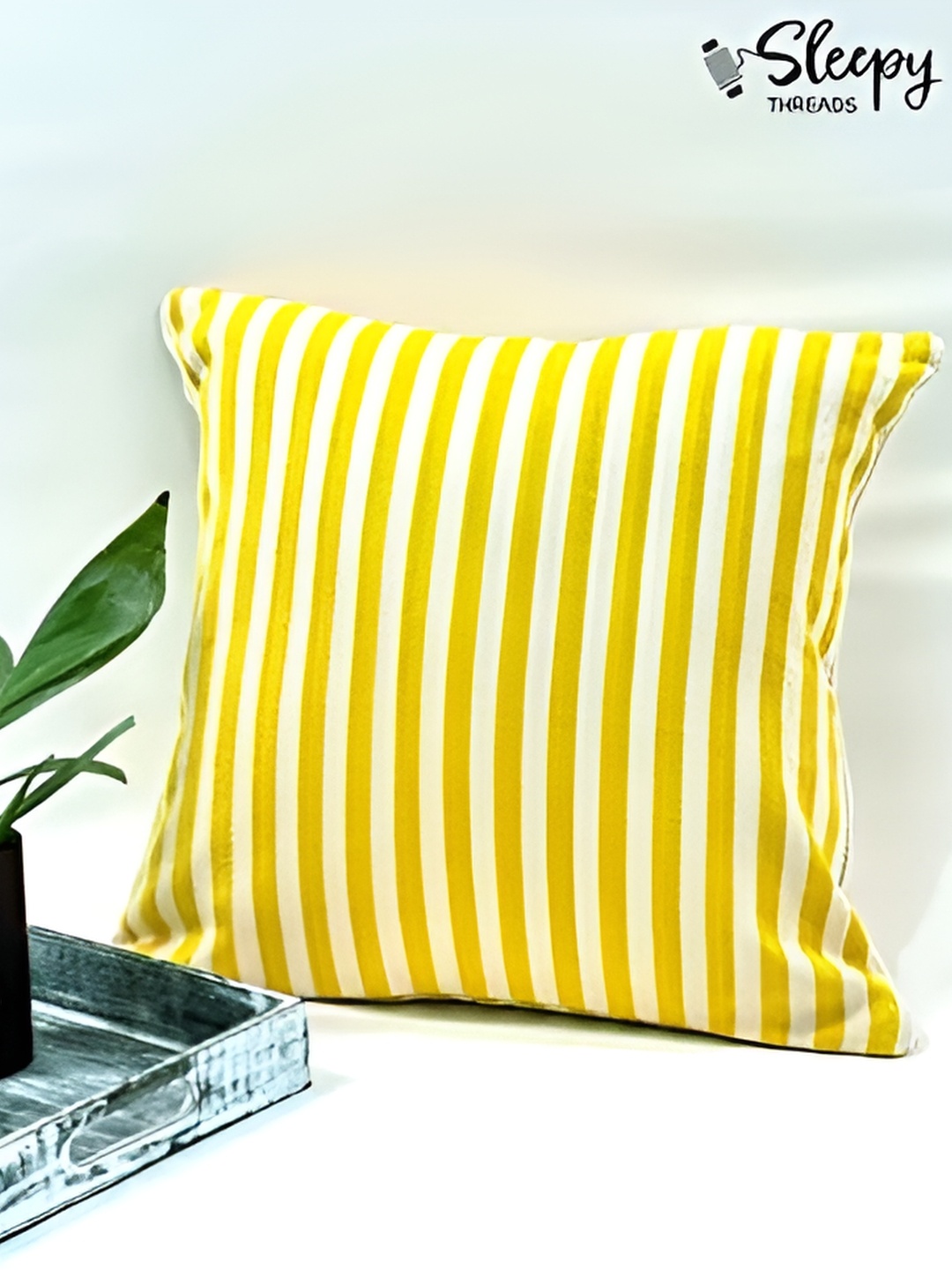 

SLEEPY THREADS Yellow & White Striped Square Cushion Covers