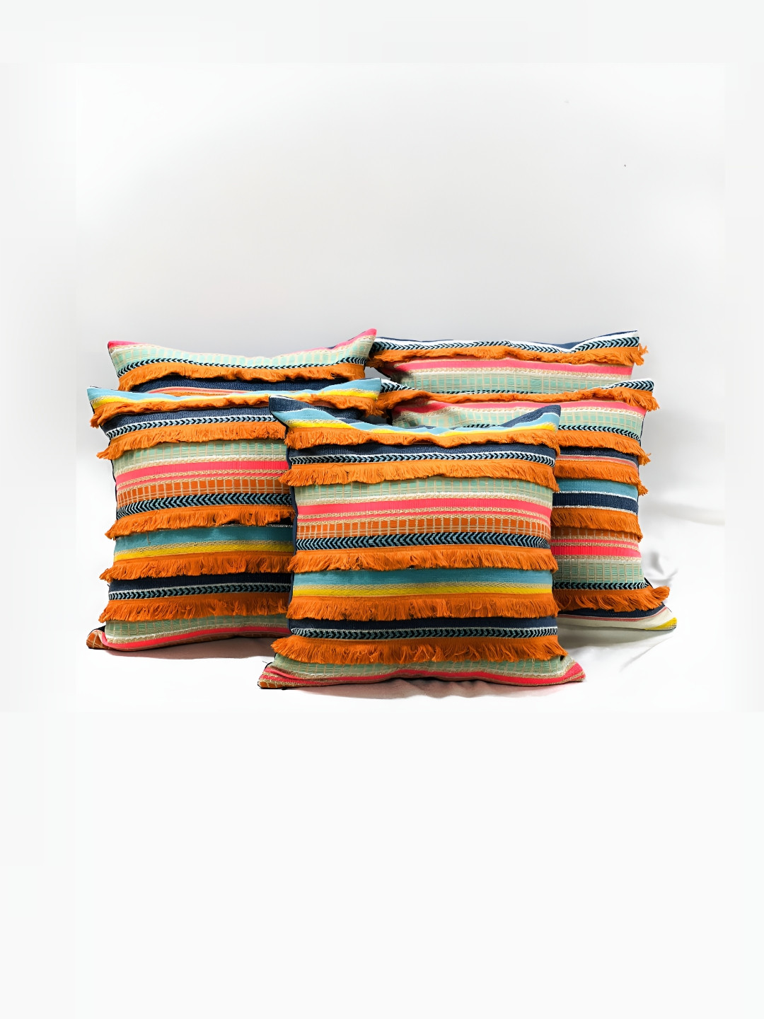 

SLEEPY THREADS Orange & Blue Set of 5 Square Cushion Covers