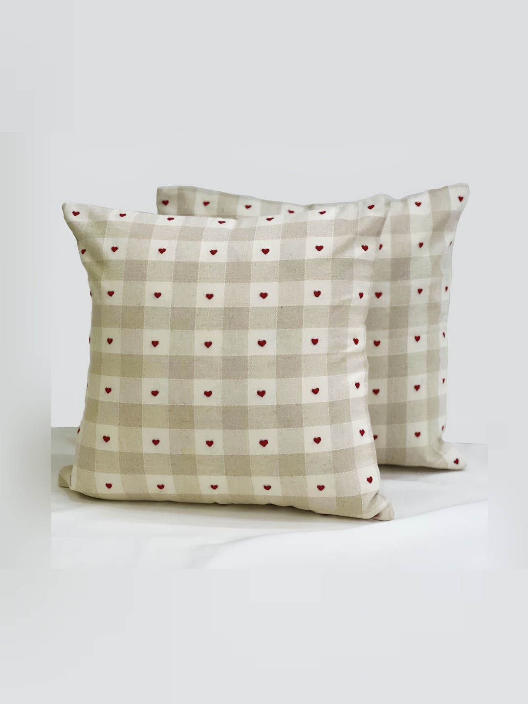 

SLEEPY THREADS Beige & Red Set of 2 Embroidered Square Cushion Covers