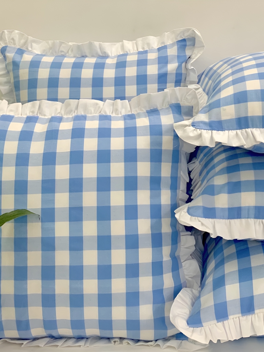

SLEEPY THREADS Turquoise Blue & White Set of 5 Checked Square Cushion Covers