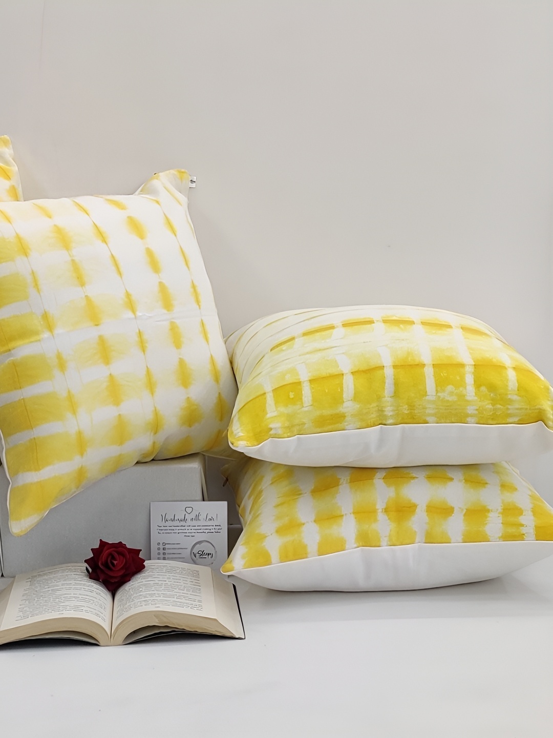 

SLEEPY THREADS Yellow & White Set of 5 Abstract Square Cushion Covers