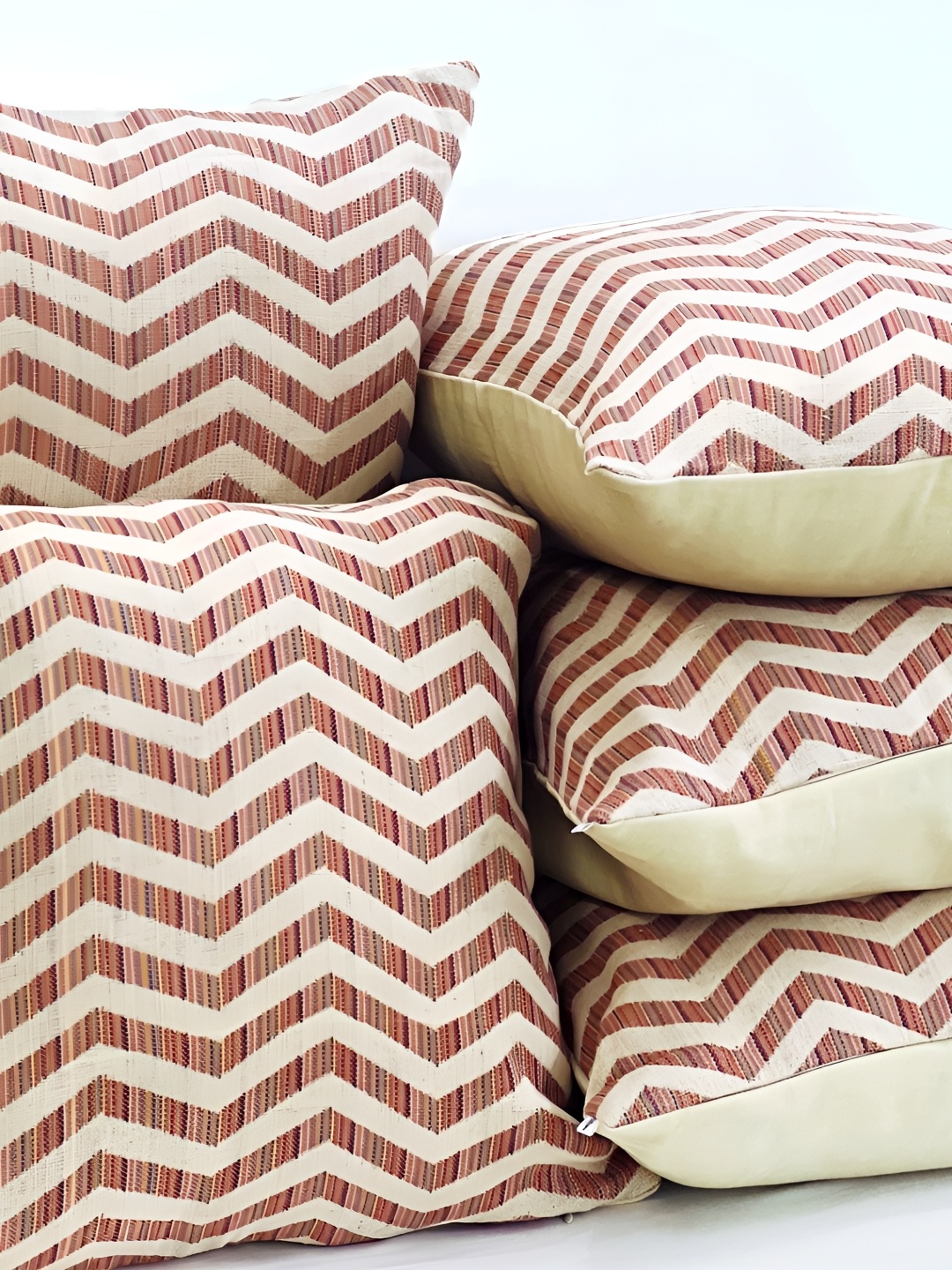 

SLEEPY THREADS Brown & Off White Set of 5 Square Cushion Covers