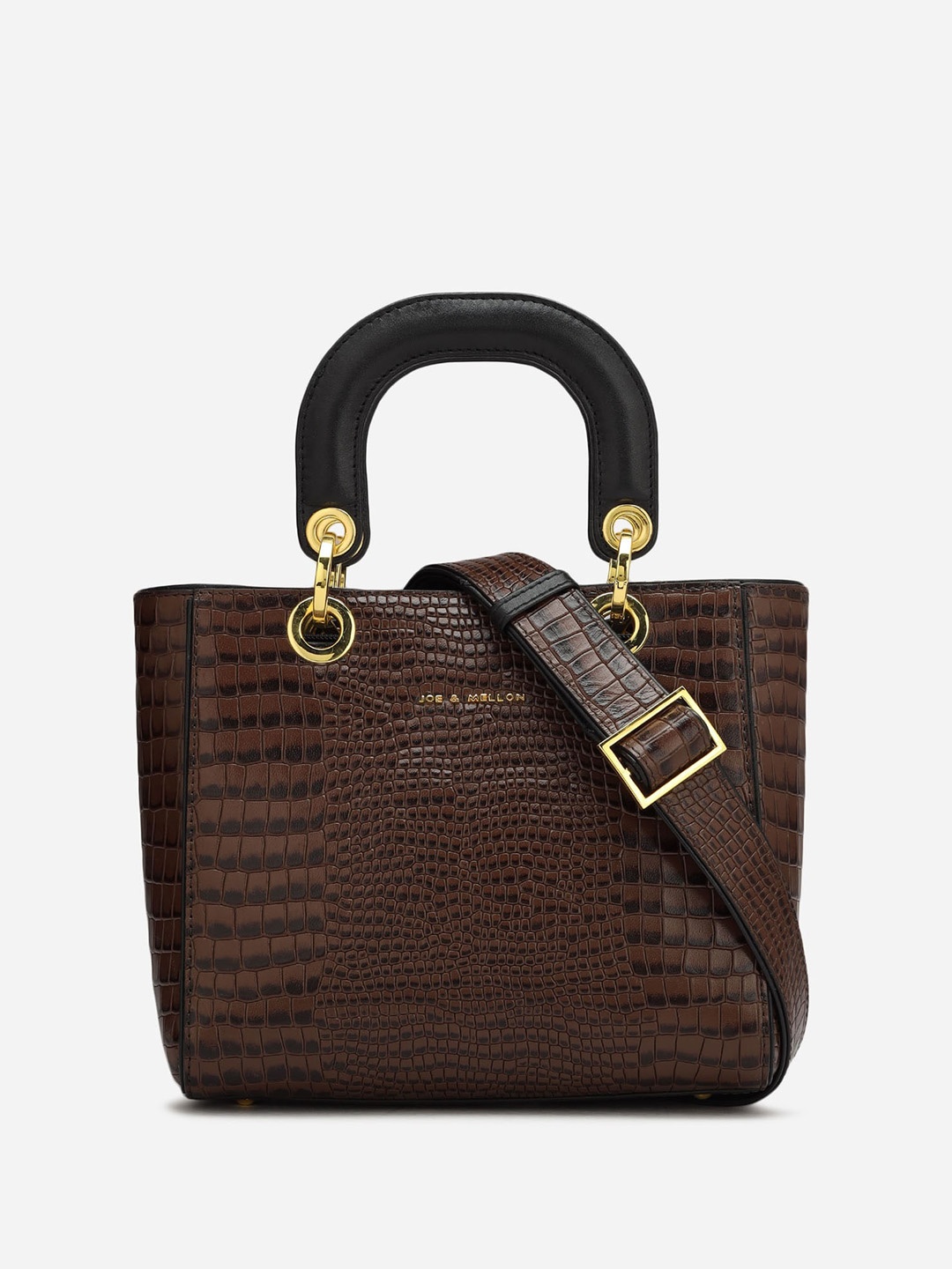 

Joe & Mellon Textured Leather Structured Handheld Bag with Quilted, Brown