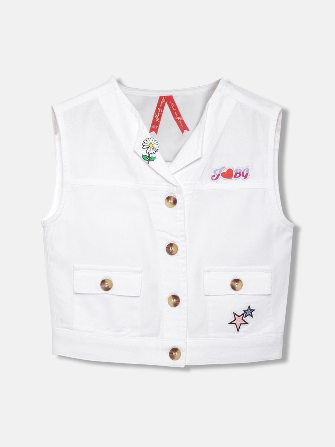 

Blue Giraffe Cotton Shirt Style Top, White