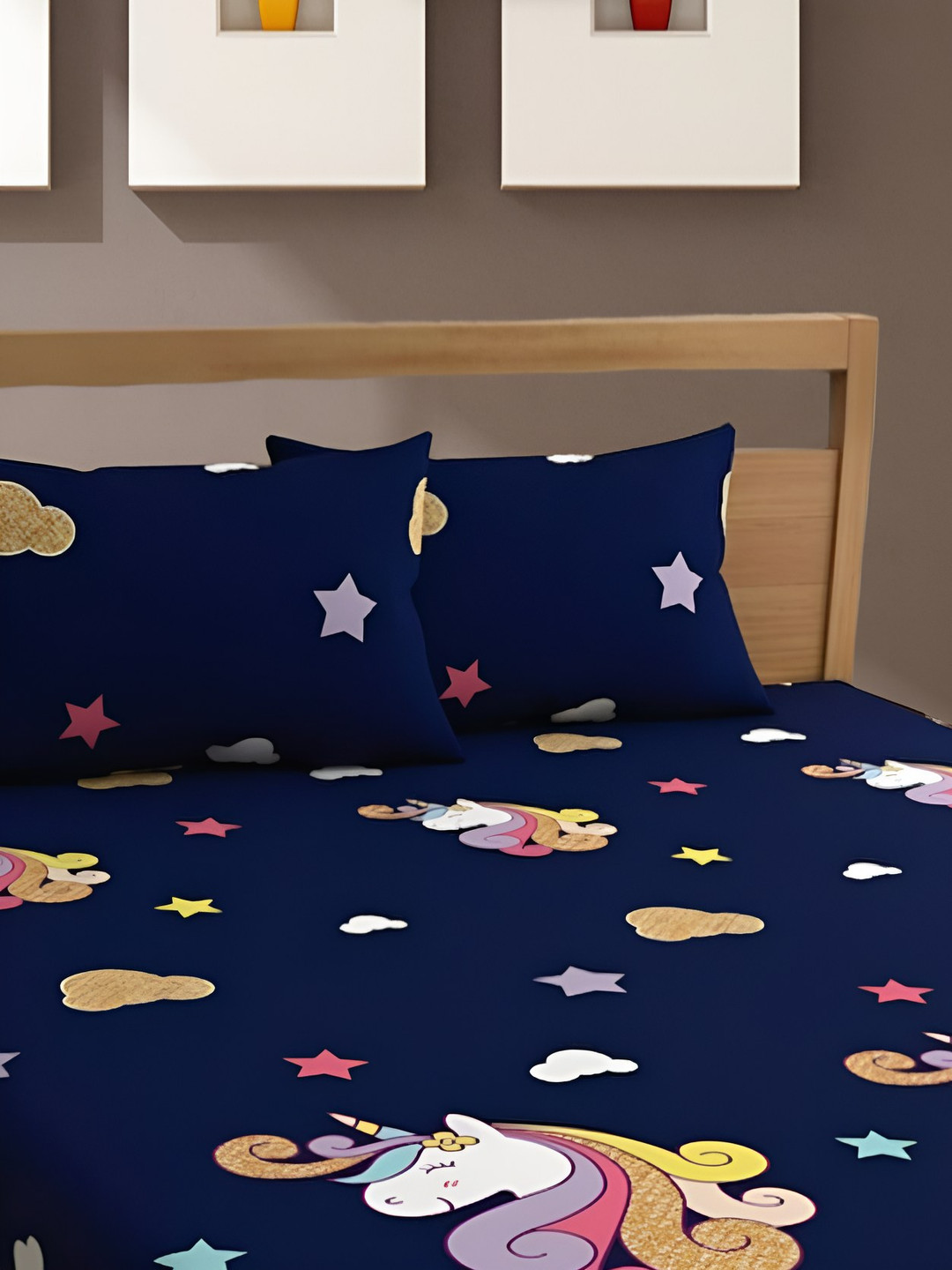 

Bajo's Navy Blue & White Cartoon Characters 250 TC King Bedsheet with 2 Pillow Covers