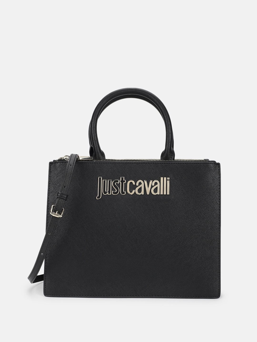 Just Cavalli Structured Handheld Bag with Tasselled, Black