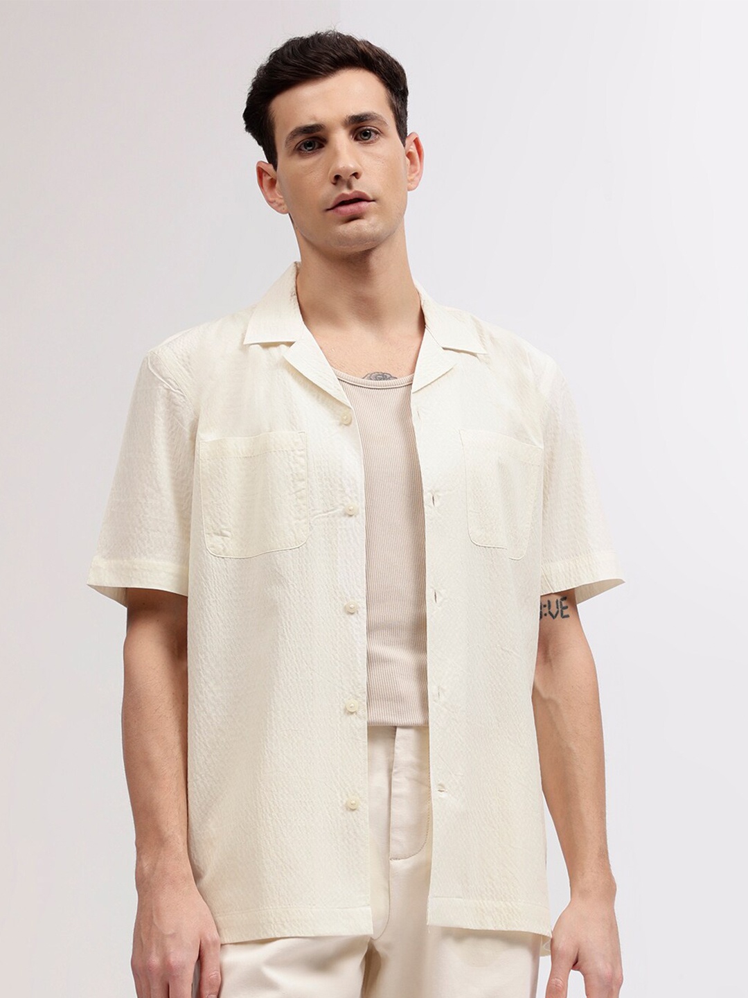 

LINDBERGH Men Opaque Casual Shirt, Cream