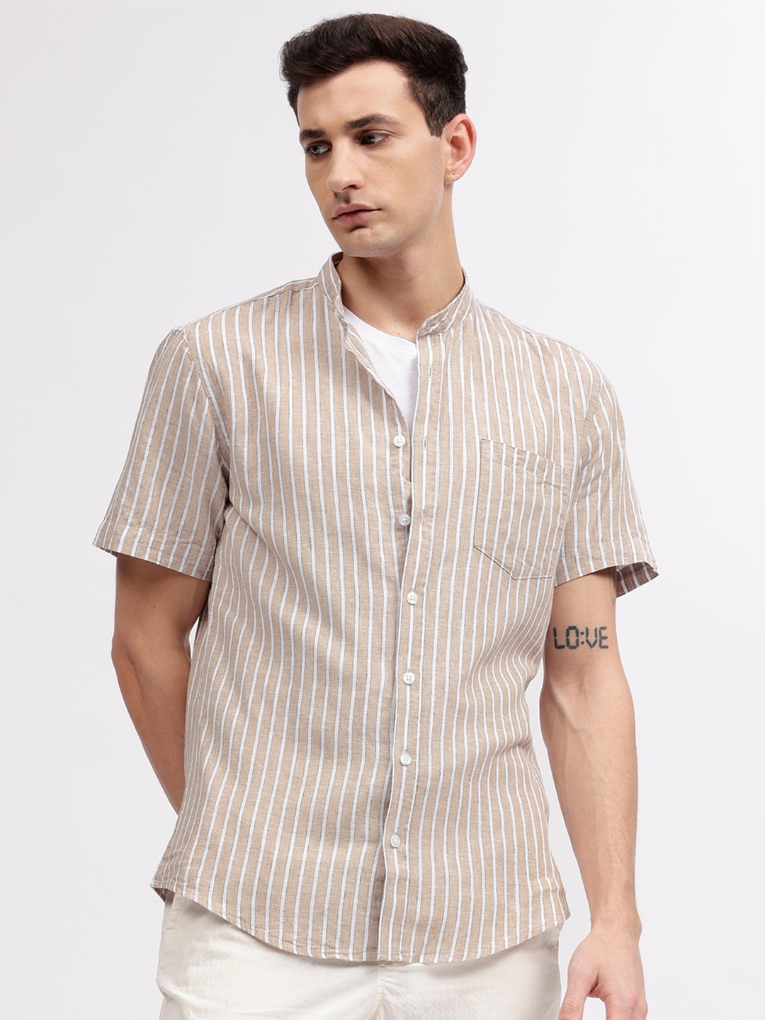 

LINDBERGH Men Opaque Striped Casual Shirt, Beige