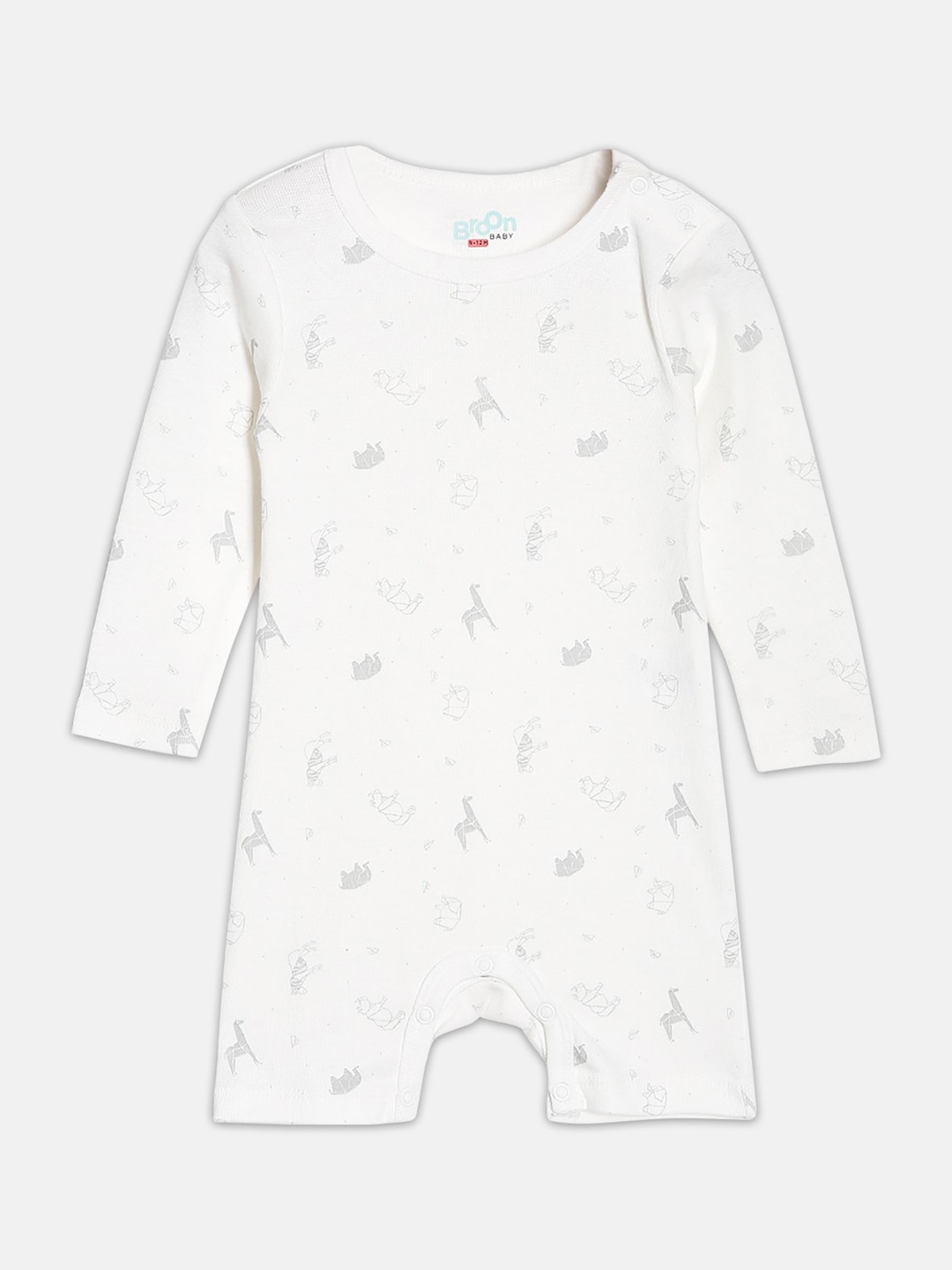 

Broon Infant Boys Printed Organic Cotton Rompers, White