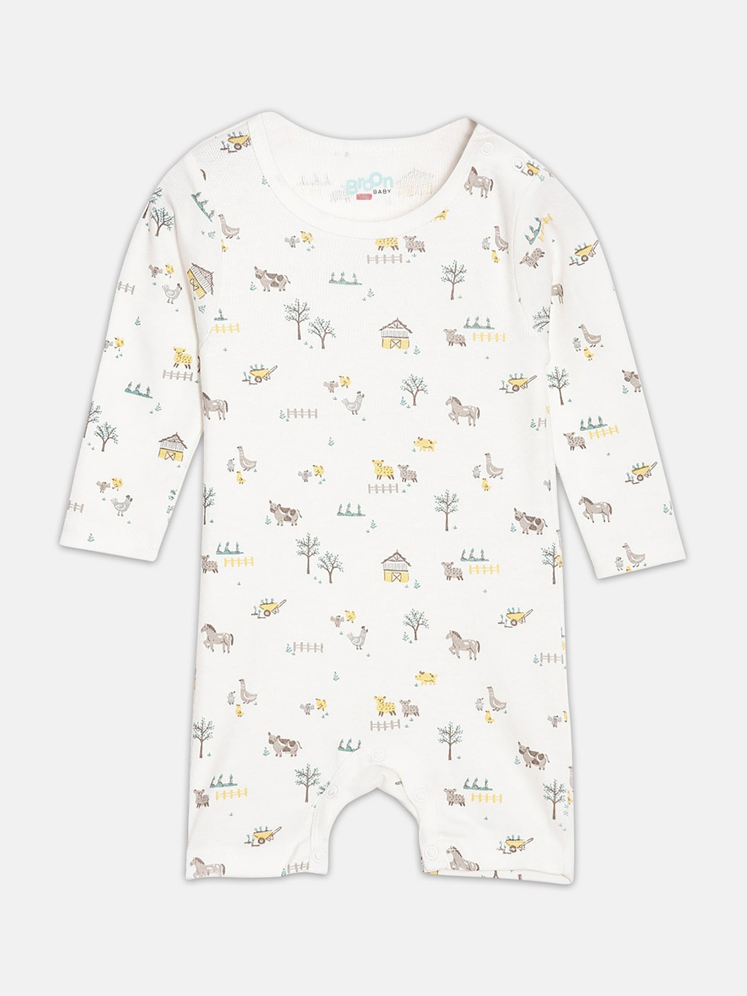 

Broon Infant Boys Printed Cotton Romper, Off white