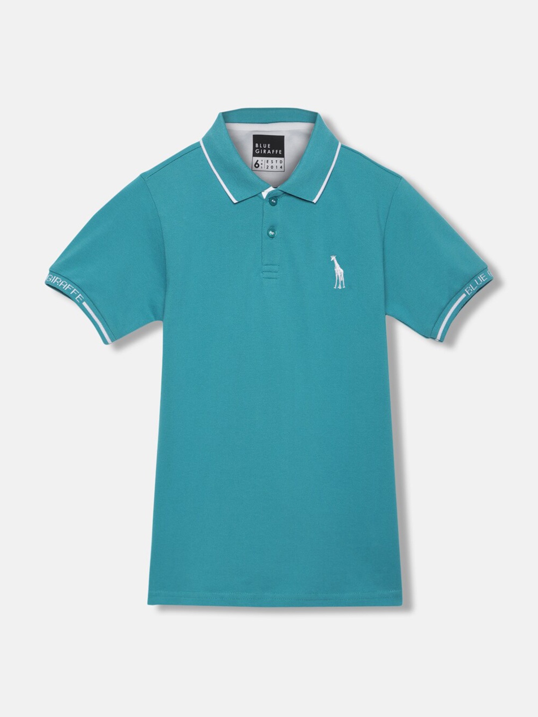 

Blue Giraffe Boys High Neck T-shirt, Teal