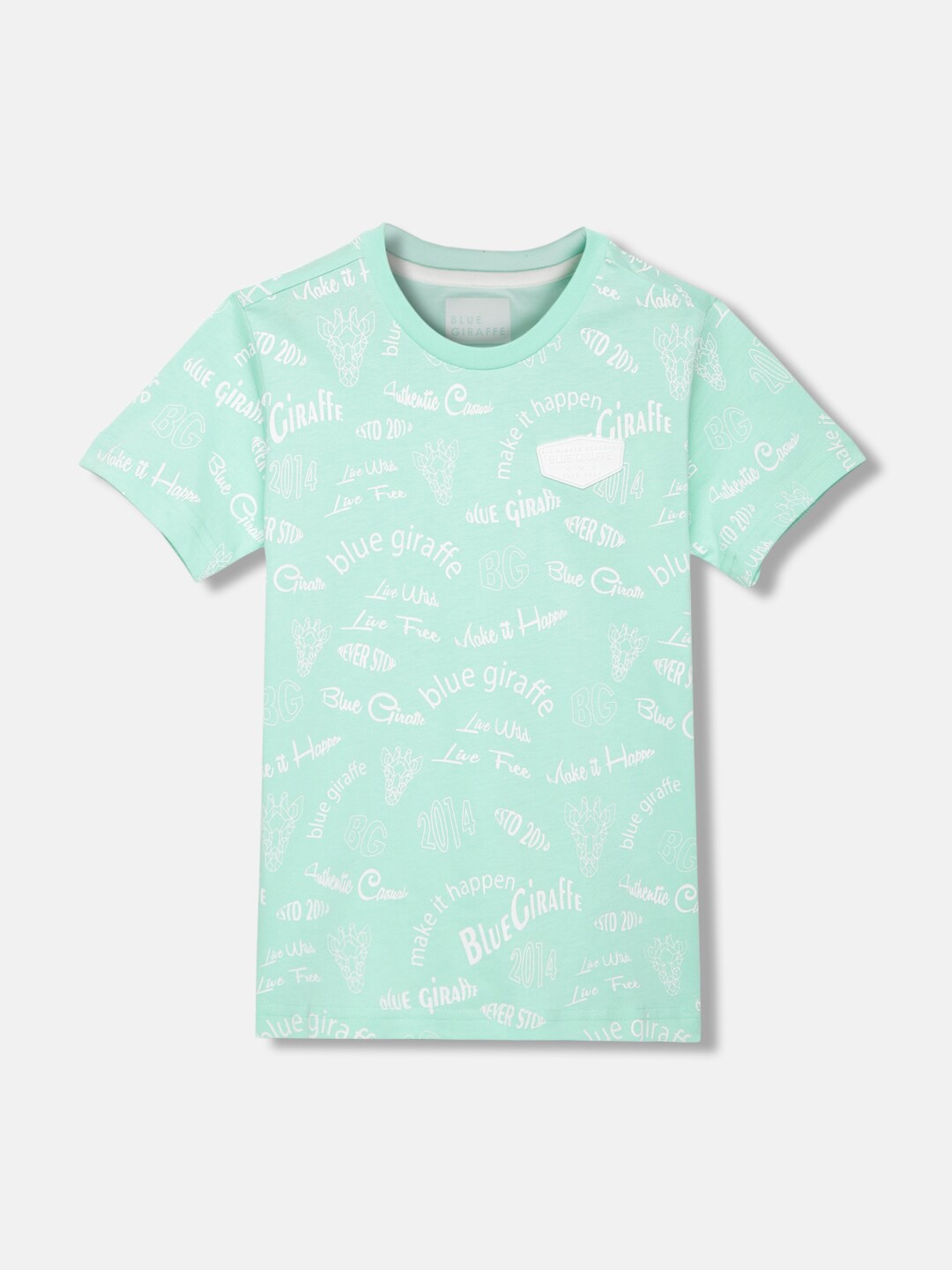 

Blue Giraffe Boys Typography Printed Applique T-shirt, Green
