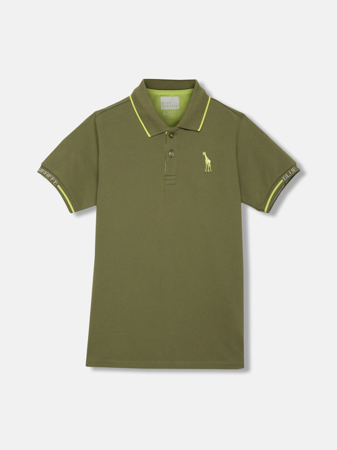 

Blue Giraffe Boys Polo Collar Applique T-shirt, Olive