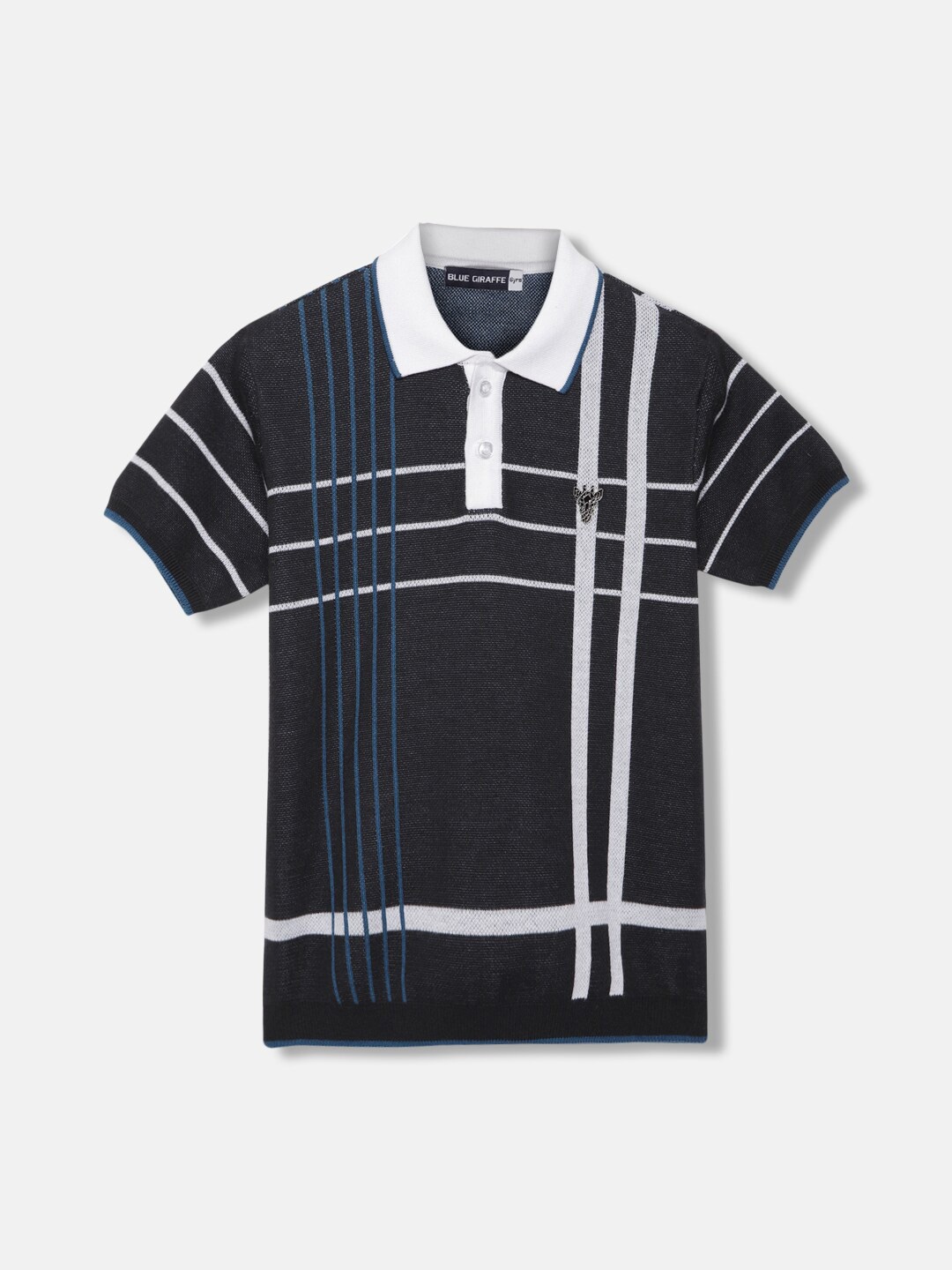 

Blue Giraffe Boys Striped Hooded Pockets T-shirt, Black