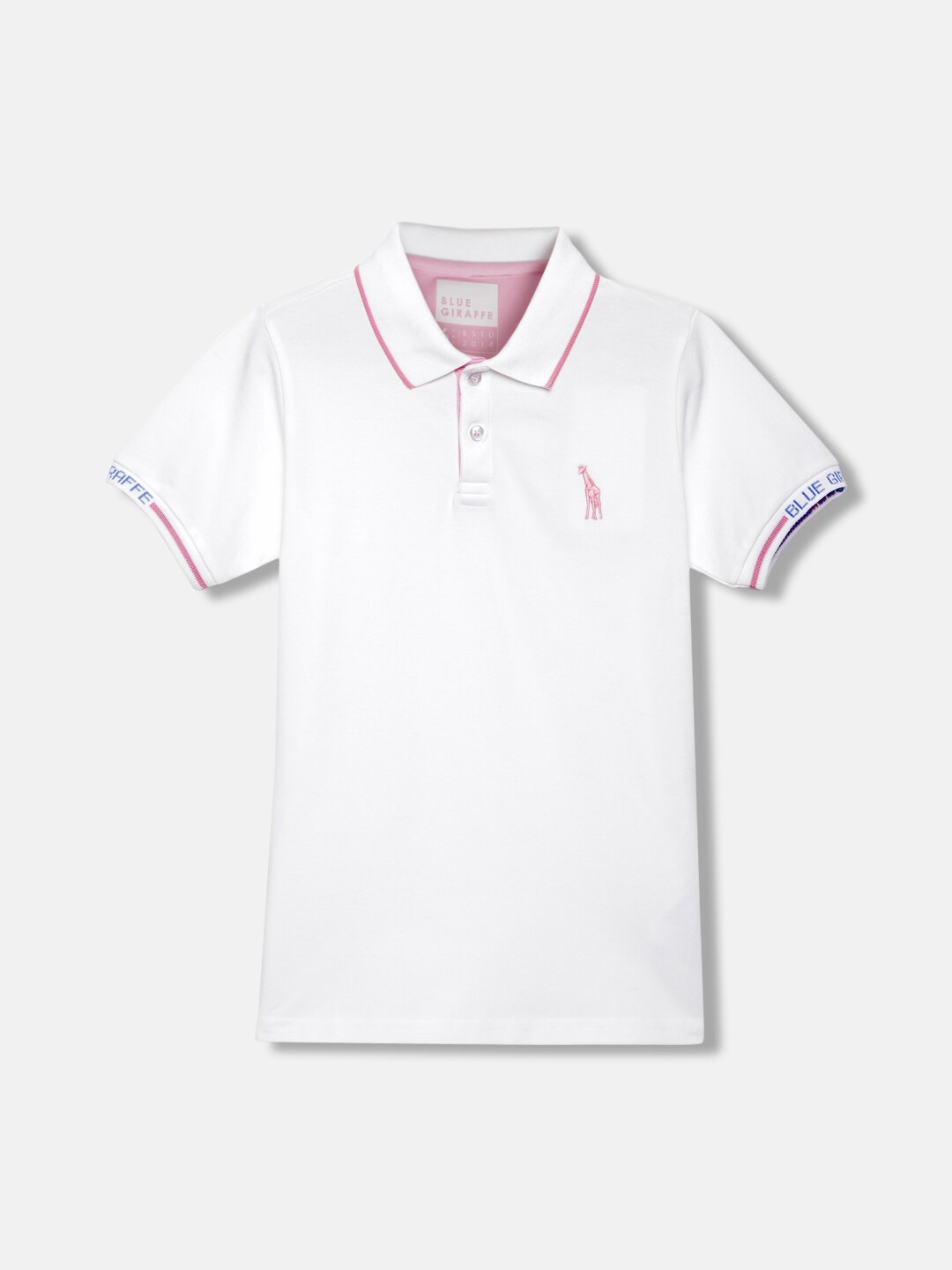 

Blue Giraffe Boys Polo Collar Applique T-shirt, White