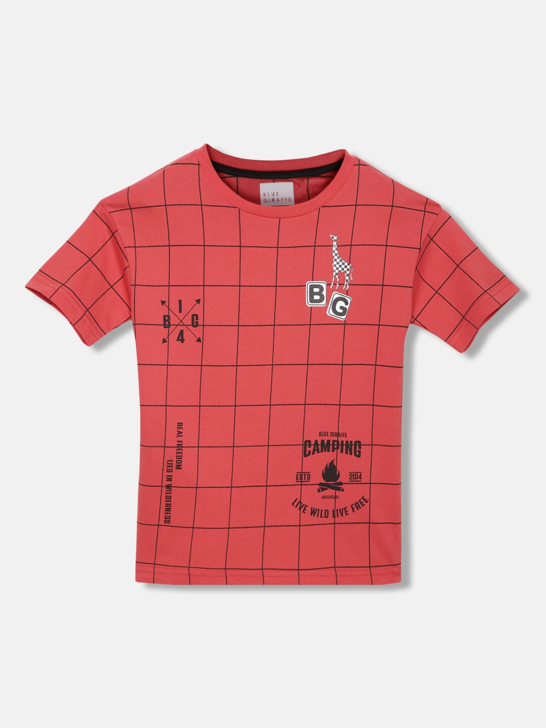 

Blue Giraffe Boys Striped V-Neck Pockets T-shirt, Red