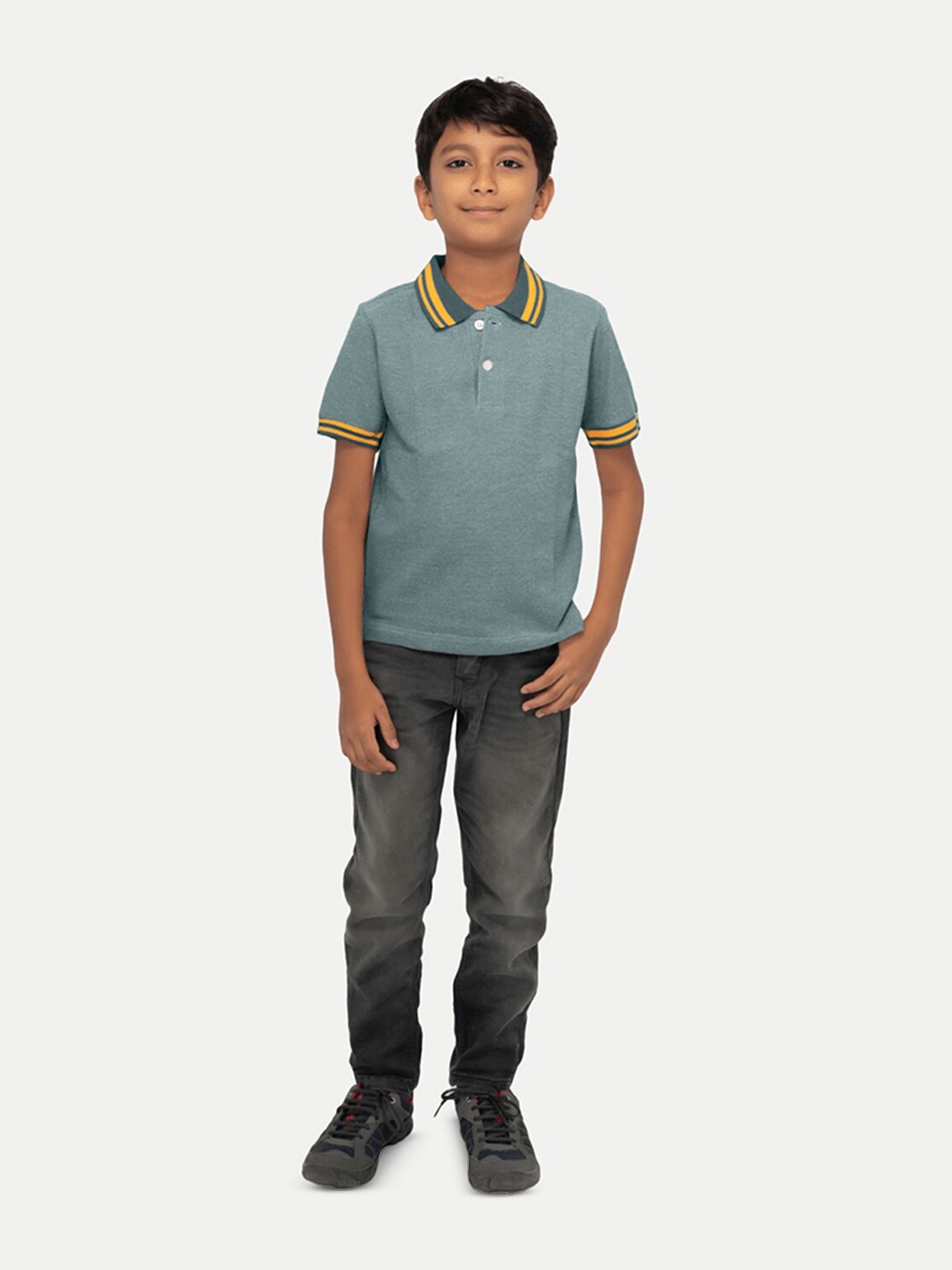 

BAESD Boys Polo Collar Applique Slim Fit T-shirt, Green